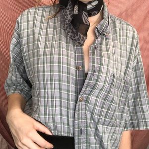 Vintage Short Sleeve Button Front Plaid Shirt